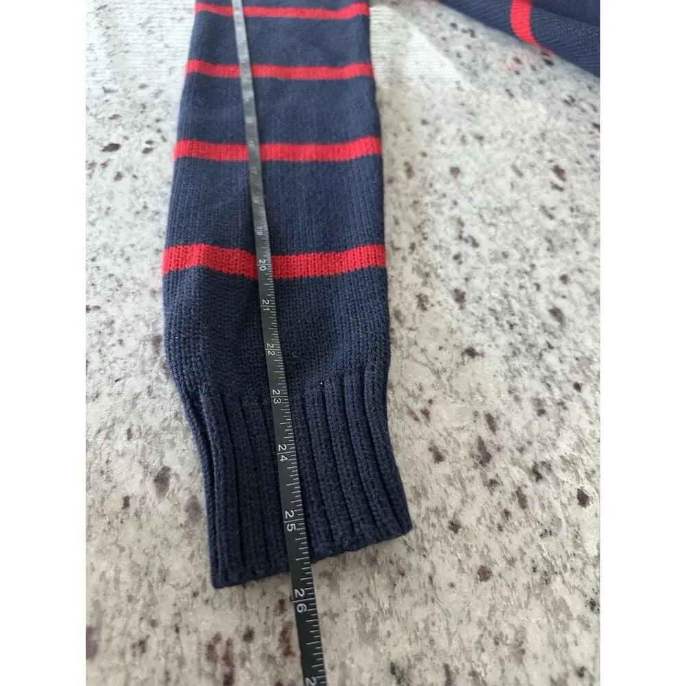 Polo Ralph Lauren Navy Red Striped Tight-Knit Mock Neck 1/4 Zip Sweater XL